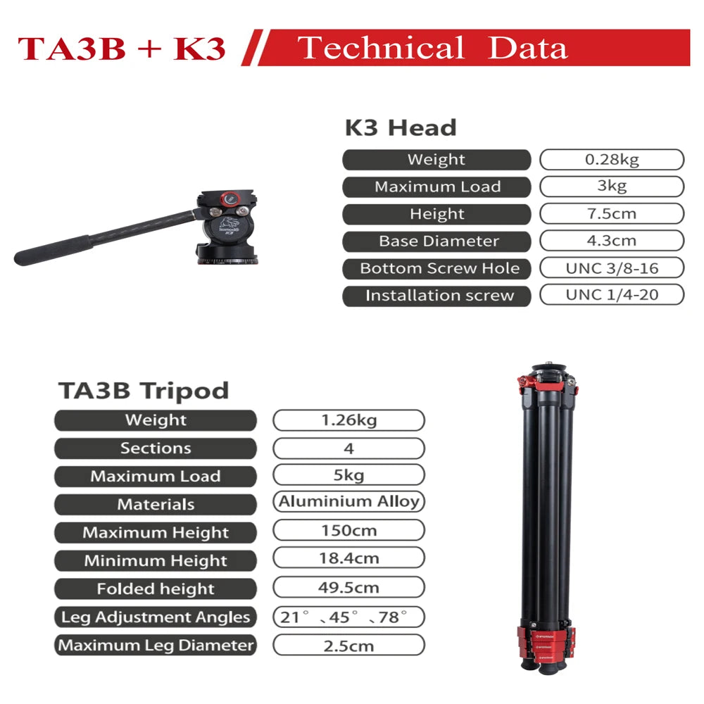 IFOOTAGE Tripod Gazelle TA3B with K3 Fluid Head